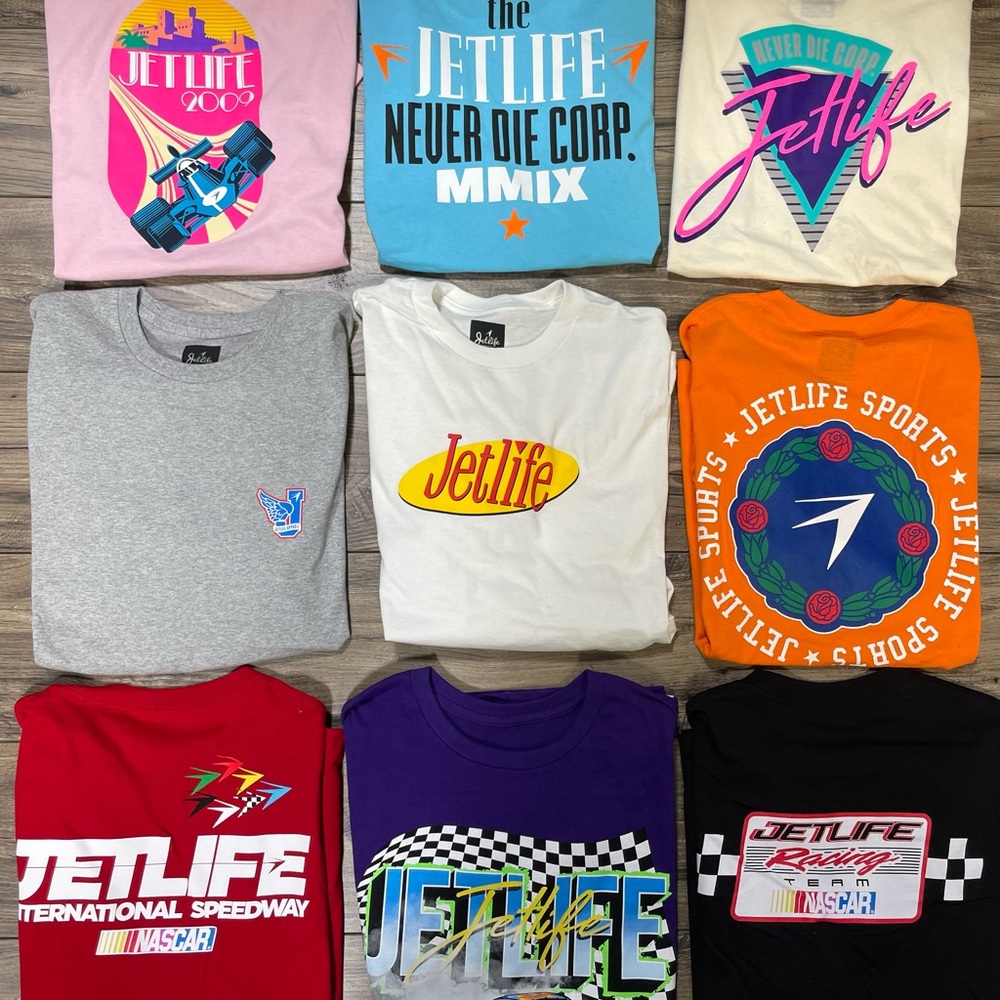 JETLIFE - "CURRENCY" SAMPLE MEN'S T-SHIRTS (ALL SIZE LARGE) NEW W/DEFECTS 

.